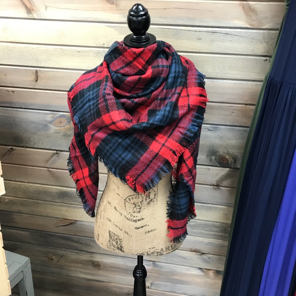 Red Black and Navy Blanket Scarf